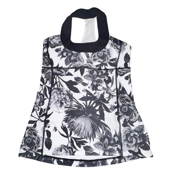 Lululemon Scoop Neck Tank Women's Size 10 Brisk Bloom Black White Luon Racerback - Picture 1 of 5